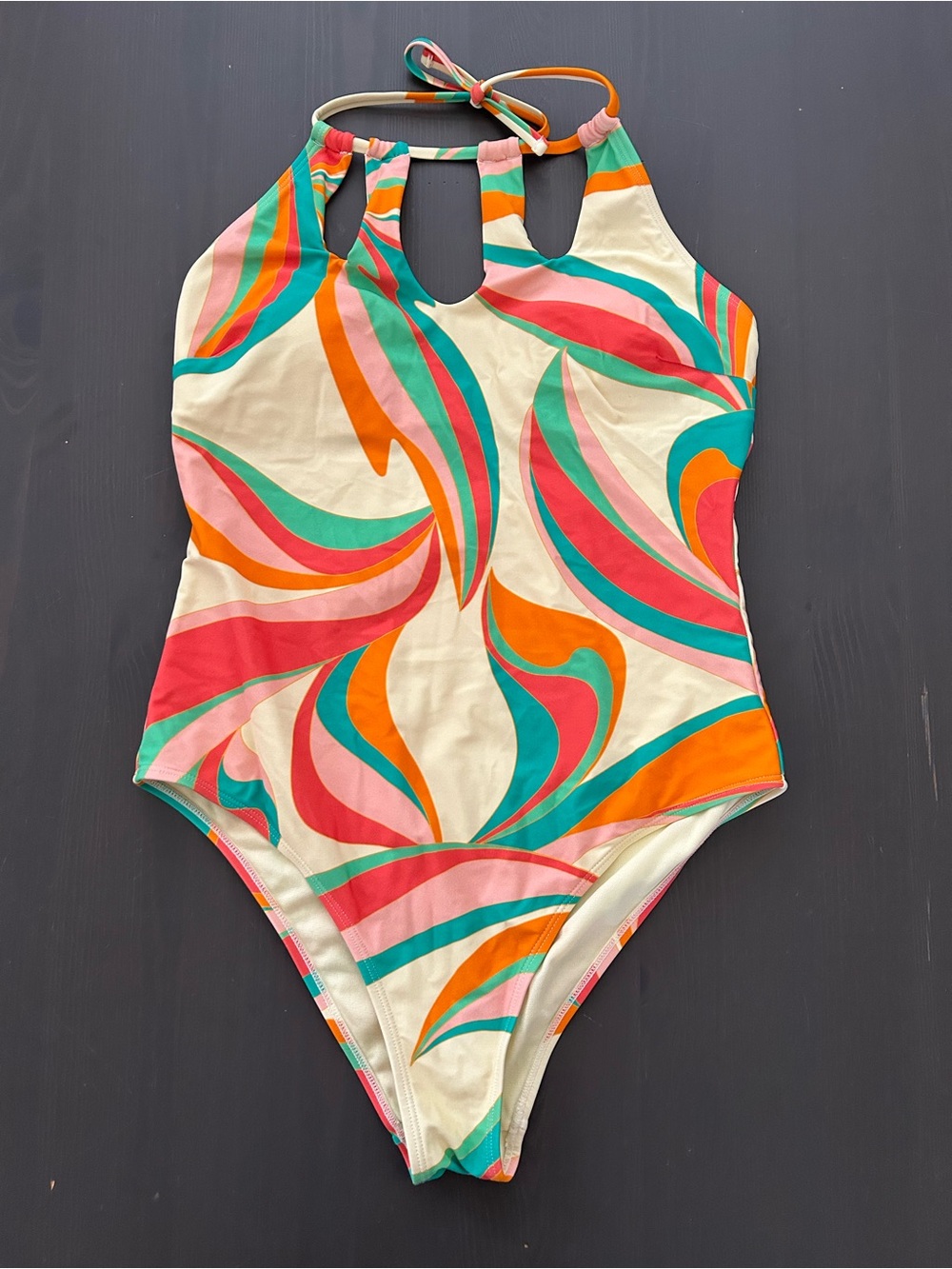 Cupshe Retro Swirl Halter One-Piece Swimsuit - Cream, Pink, Teal, Orange
